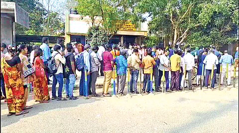 Serpentine queues seen outside railway ticket
counters at Chengalpattu on Wednesday