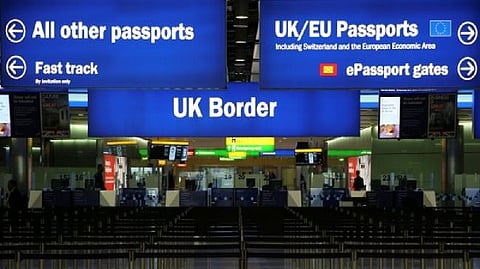 UK Border control is seen in Terminal 2 at Heathrow Airport in London
