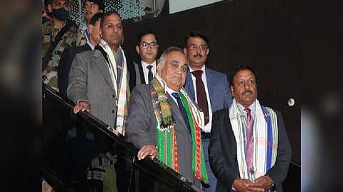 ECI team lead by CEC Rajiv Kumar at MBB Airport