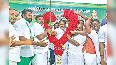 OPS at a meeting of his supporters in Chennai on Monday.