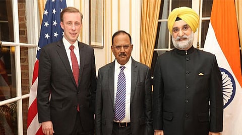 US National Security Advisor Jake Sullivan, India's National Security Ambassador Ajit Doval, India's Ambassador to US Taranjit Singh Sandhu