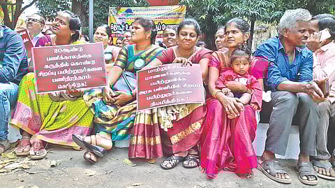 Special educators protesting on the DPI campus.
