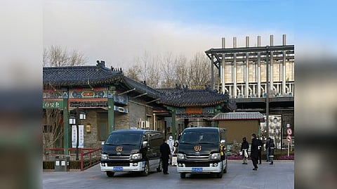 Workers at a funeral home in Beijing.