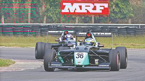 Chirag Ghorpade en route to
winning the MRF F2000 race.