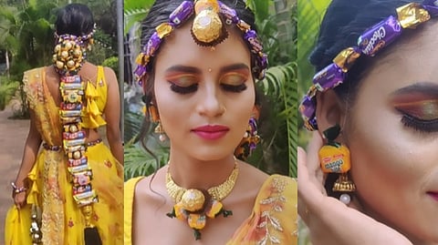 Bride in Chocolate hairdo and jewels