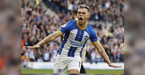 Brighton & Hove Albion's Leandro Trossard celebrates scoring their first goal Action