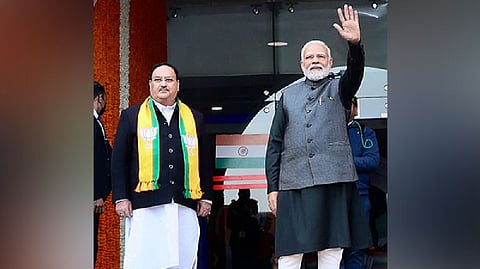 Prime Minister Narendra Modi (Right) and BJP national president JP Nadda (left)