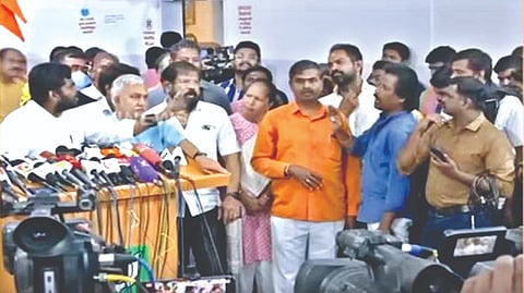 BJP state president K Annamalai arguing with a reporter during a press meet at party office in Chennai on Wednesday