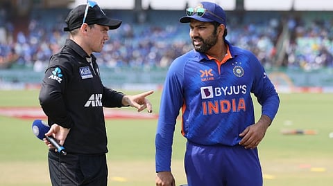 Rohit Sharma and Tom Latham during toss