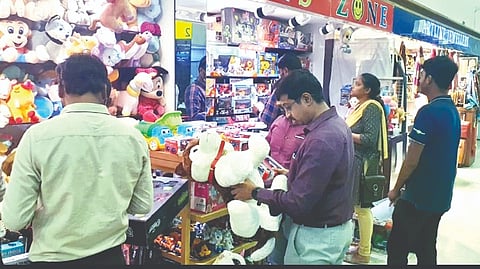 The officials part of the BIS team conducting inspection at shops in city airport on Monday midnight