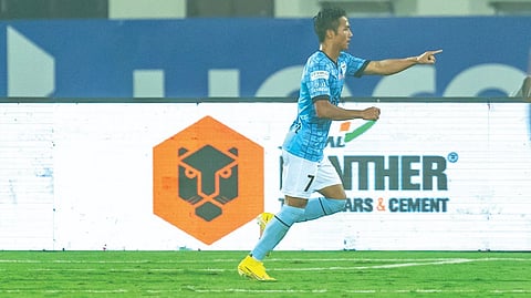 Lallianzuala Chhangte of Mumbai City celebrates after scoring a goal