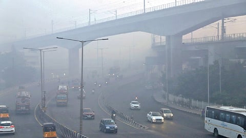 Smog engulfed city roads due to Bhogi celebration on Saturday morning
