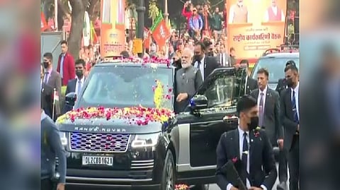 Prime Minister Narendra Modi at roadshow in Delhi