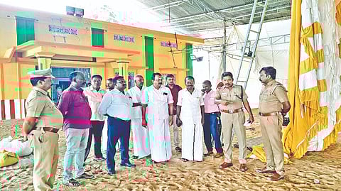 Officials inspecting the Thyagaraja Aradhana venue in Tiruvaiyaru on Wednesday
