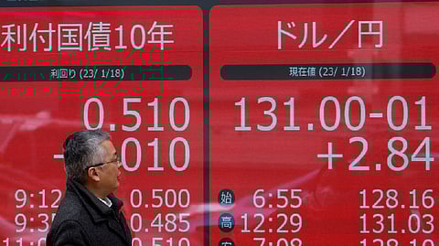 monitors displaying Japan's 10-year government bond yield on glits