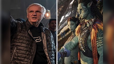 James Cameron and a still from 'Avatar: The Way of Water'