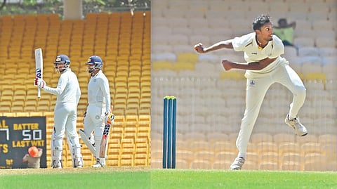 Saurashtra opener Harvik Desai
waged a lone battle, but his effort
went in vain at the end.