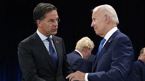 (L)Dutch Prime Minister Mark Rutte; President Joe Biden(R)