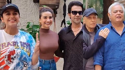 (L -R): Huma Qureshi ; Rajkummar Rao and his wife Patralekhaa ;Mahesh Bhatt and director Hansal Mehta'