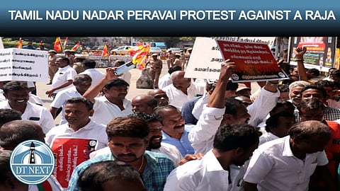 Members of Tamil Nadu Nadar Peravai hold protest against A. Raja