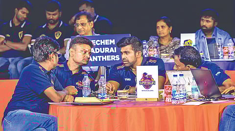 Chepauk Super Gillies owner B Sivanthi Adityan on the auction table