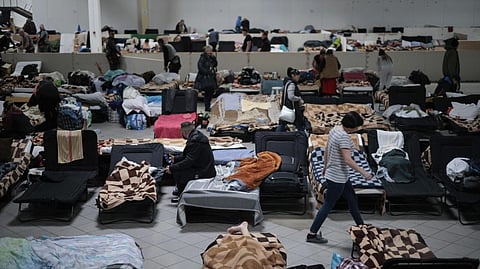 Ukrainian refugee rests at a refugee center in Nadarzyn, Near Waraw, Poland