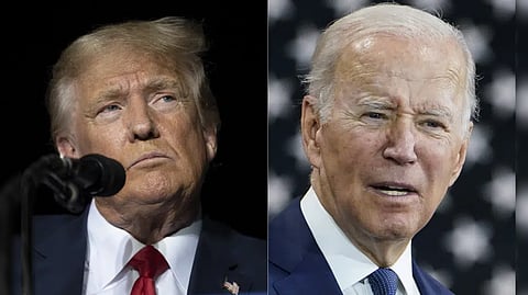 This combination of photos shows former President Donald Trump, left, and President Joe Biden, right.