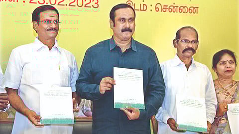 PMK president Anbumani Ramadoss releasing the party?s shadow agri budget