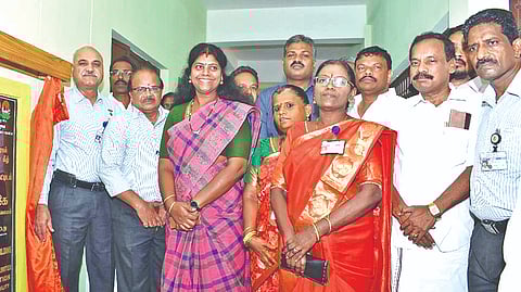 The dignitaries at the inauguration of 6 classrooms built by Kalpakkam Nuclear Power Plant for the primary school in Pudupattinam on Monday