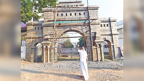 Chief Minister MK Stalin taking a selfie in front of Modern Theatres, where his father and former CMM Karunanidhi worked, in Salem on Wednesday