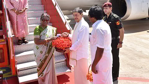 President Droupadi Murumu arrives at Madurai airport.