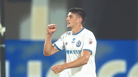 Jamshedpur FC forward Harry Sawyer celebrates his goal
