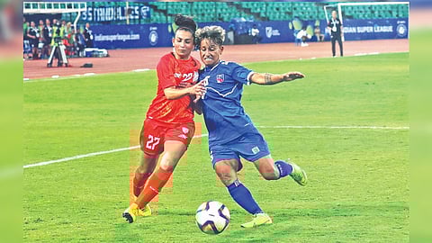 Action from the India-Nepal friendly match