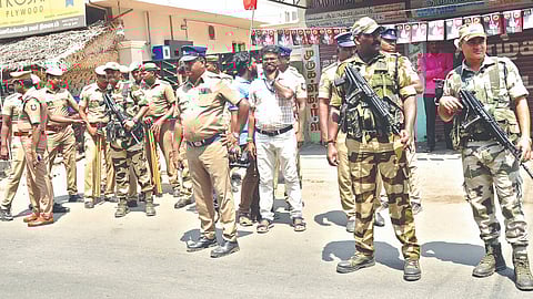 Police and central armed police force personnel have been deployed in large numbers for Erode East Assembly bypoll