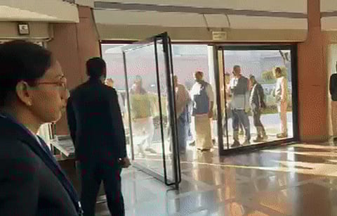 Finance Minister Nirmala Sitharaman arriving at Parliament to brief BJP MPs