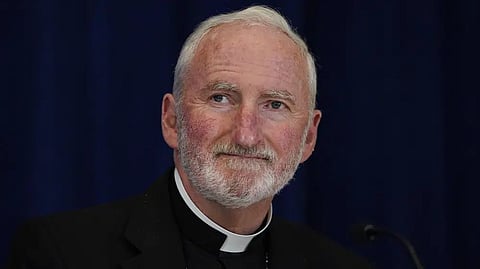 Bishop David O'Connell, of the Archdiocese of Los Angeles, attends a news conference at the Fall General Assembly meeting of the United States Conference of Catholic Bishops