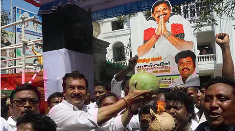 AIADMK cadres celebrating SC's verdict of EPS as AIADMK party?s single leader.