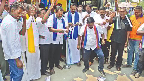 Members of Dalits outfits protest against NTK leader Seeman?s campaign in Erode on Monday