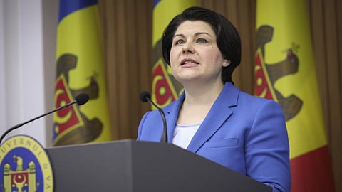 Moldovan Prime Minister Natalia Gavrilita announces her resignation during a news conference in Chisinau