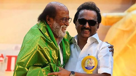 Actor Rajinikanth (L); Chief Minister MK Stalin (R)