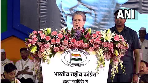 Former Congress chief Sonia Gandhi in Raipur, Chhattisgarh
