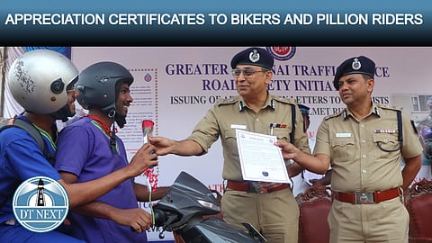 Chennai cops issue appreciation certificates to bikers & pillion with helmets