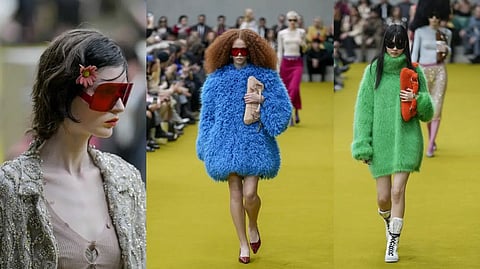 A model wears a creation as part of the Gucci women's Fall-Winter 2023-24 collection presented in Milan, Italy.