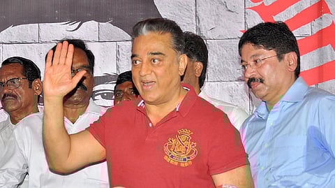 Kamal addressing media after inaugurating a photo exhibition dedicated to Chief Minister MK Stalin ahead of his 70th birthday at Raja Annamalai Mandram