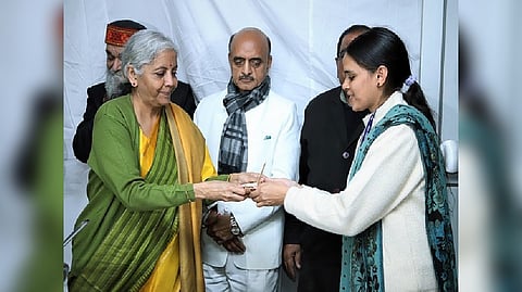 Finance Minister Nirmala Sitharaman at the halwa ceremony ahead of Budget 2023