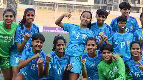 India team celebration after beating Bhutan in SAFF U-20 Women's Championship