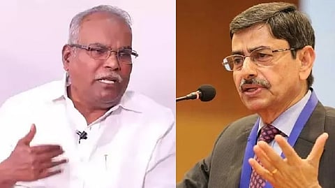 (L) CPM state secretary K Balakrishnan; Governor RN Ravi (R)