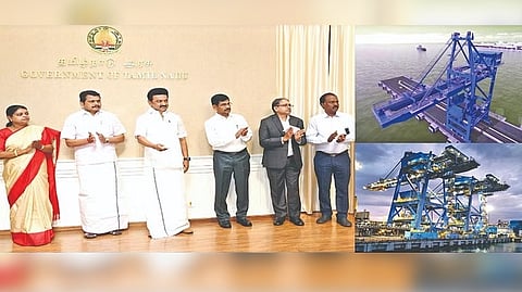 MK Stalin inaugurated the two new shore unloaders built by the Tangedco at VO Chidambaranar Port on Tuesday
