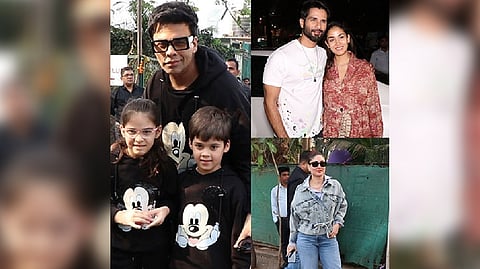 (L-R): Karan Johar with his twins Roohi and Yash ; Shahid Kapoor and  Mira Kapoor; Kareena Kapoor Khan