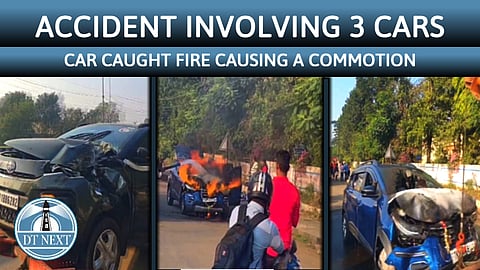 Car caught fire: Commotion in Tambaram